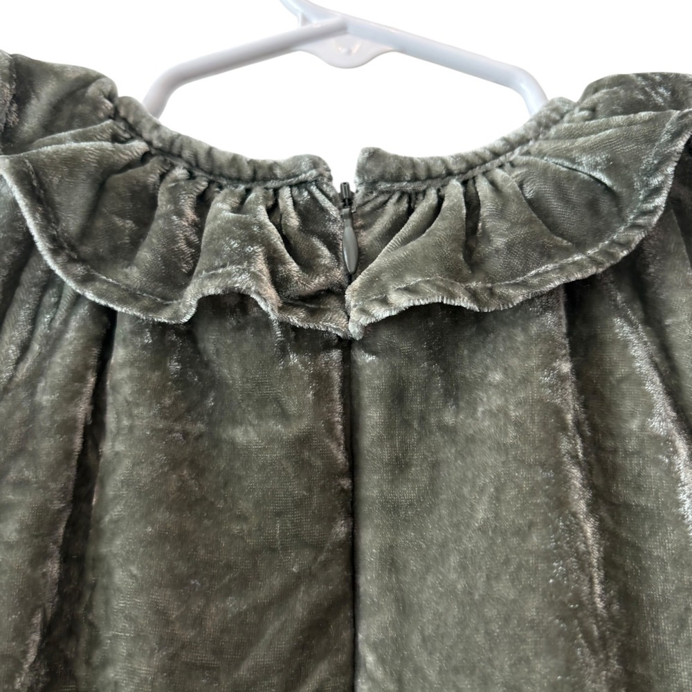 Noralee Girls Sage Green Crushed Velvet Ruffle Collar Dress Size 4 - Picture 4 of 5